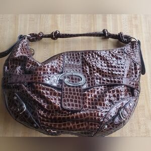 Oscar De La Renta Crocodile Embossed Large Shoulder Bag